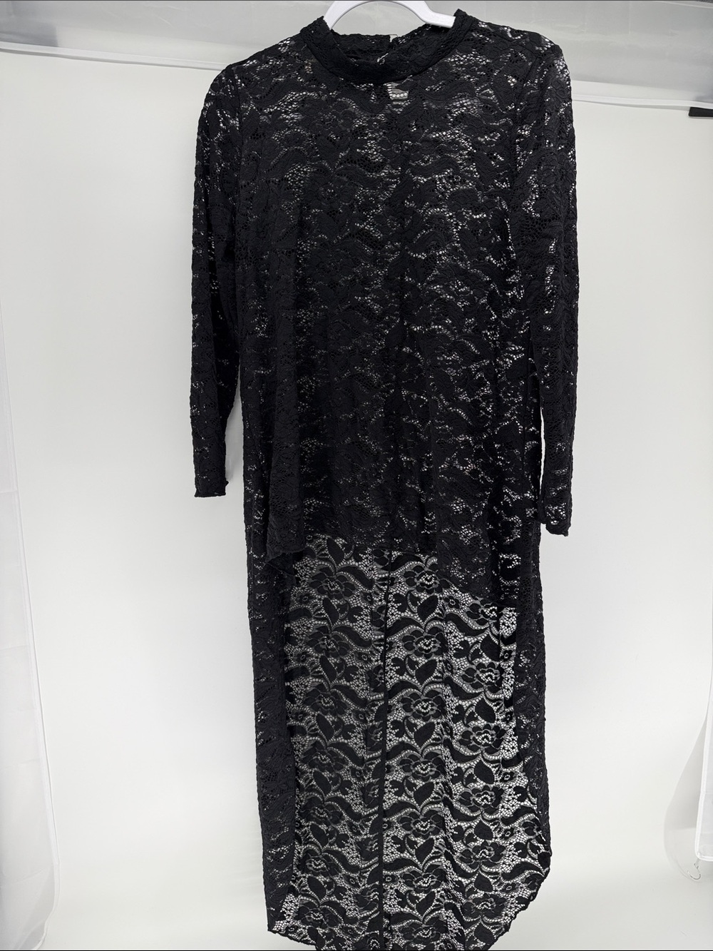 Women's Black Long Sleeve Lace Maxi sheer layering Dress - Elegant small